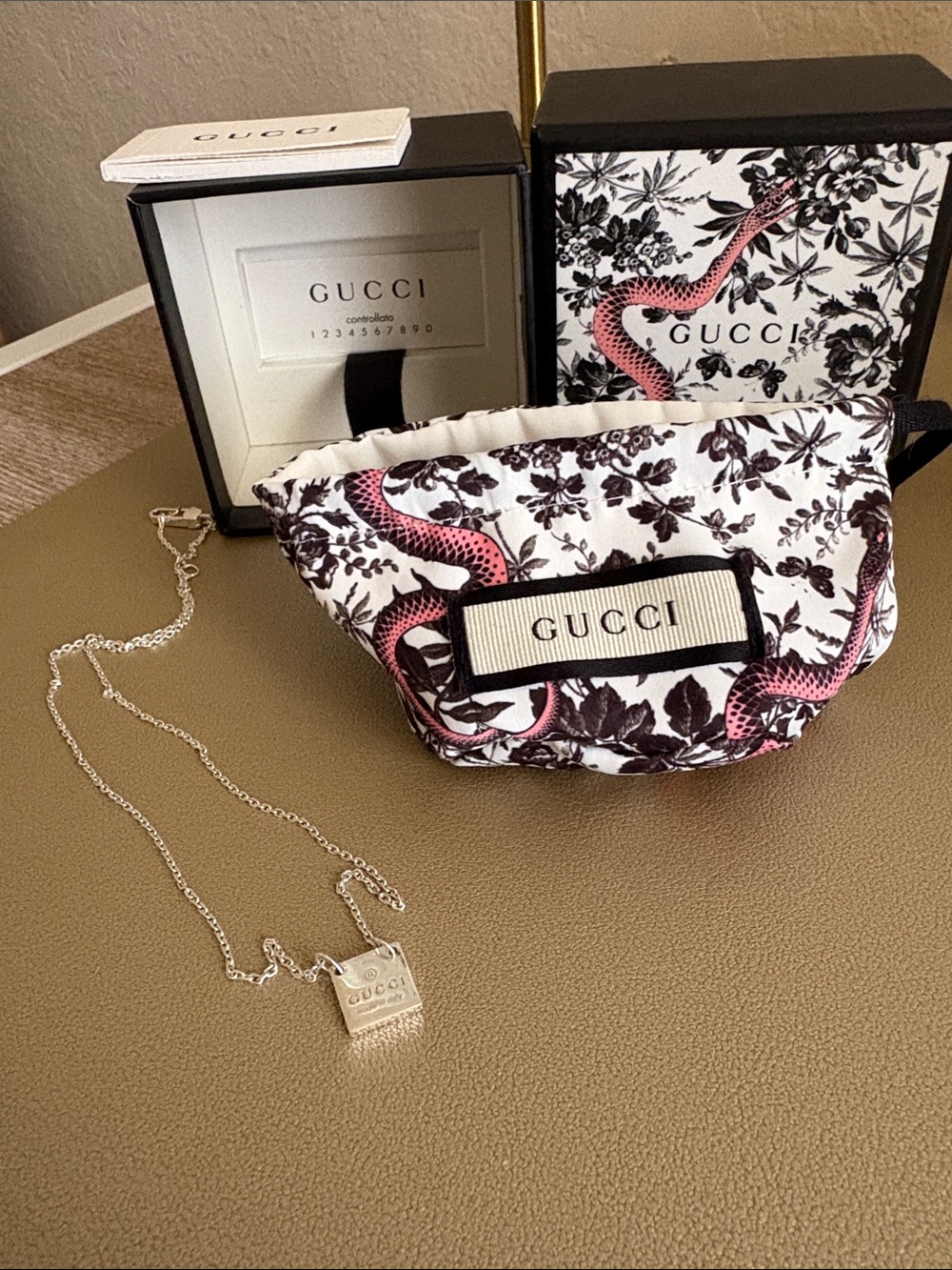 Gucci White Floral Snake-Print Mini Waist Bag with Pink Accents